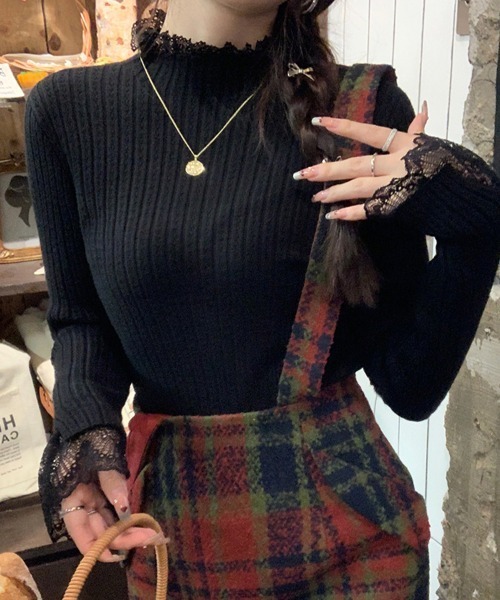 ReRe(リリ)の「ハイネック×レーストリム付きニットトップス(ニット/セーター・レディース・ベージュ/オートミール/ホワイト/ブラック・FREE)」の21枚目の写真