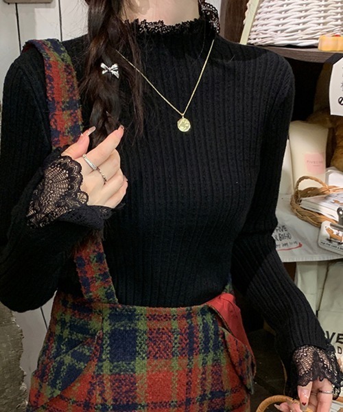 ReRe(リリ)の「ハイネック×レーストリム付きニットトップス(ニット/セーター・レディース・ベージュ/オートミール/ホワイト/ブラック・FREE)」の22枚目の写真