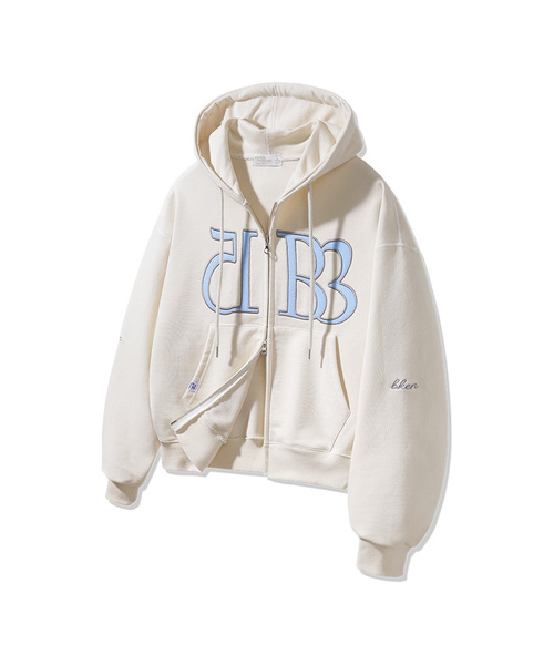 1583 Women's semi-crop two-way hooded zip-up BK7992_Cream