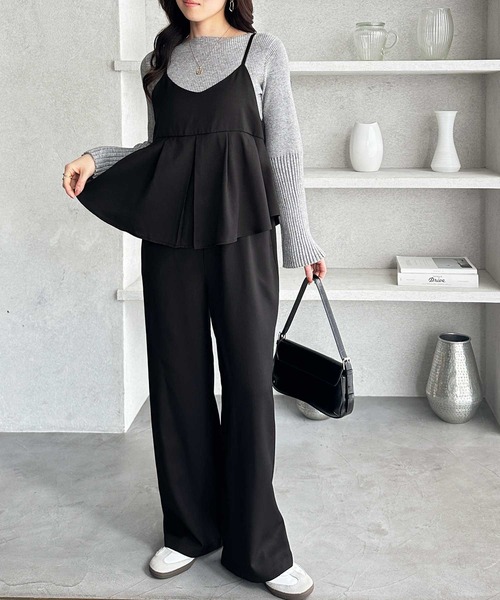 GeeRA（ジーラ）の「【S-XLサイズ展開】セットアップ風プリーツフリルビスチェキャミサロペット（サロペット/オーバーオール・レディース・チャコール/ブラック・X-LARGE/LARGE/MEDIUM/SMALL）」の6枚目の写真