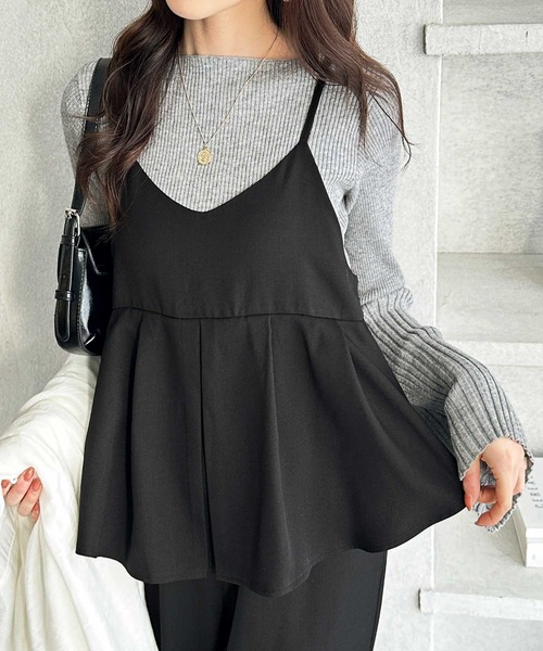 GeeRA（ジーラ）の「【S-XLサイズ展開】セットアップ風プリーツフリルビスチェキャミサロペット（サロペット/オーバーオール・レディース・チャコール/ブラック・X-LARGE/LARGE/MEDIUM/SMALL）」の4枚目の写真