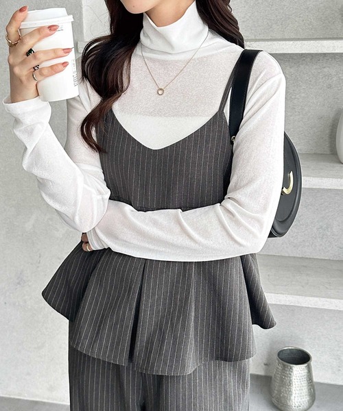 GeeRA（ジーラ）の「【S-XLサイズ展開】セットアップ風プリーツフリルビスチェキャミサロペット（サロペット/オーバーオール・レディース・チャコール/ブラック・X-LARGE/LARGE/MEDIUM/SMALL）」の11枚目の写真