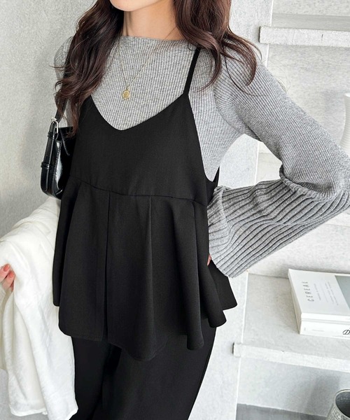 GeeRA（ジーラ）の「【S-XLサイズ展開】セットアップ風プリーツフリルビスチェキャミサロペット（サロペット/オーバーオール・レディース・チャコール/ブラック・X-LARGE/LARGE/MEDIUM/SMALL）」の21枚目の写真