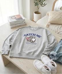 【TOM&JERRY/トムとジェリー】裏毛サガラ刺繍クルーネックトレーナー(WIDE)