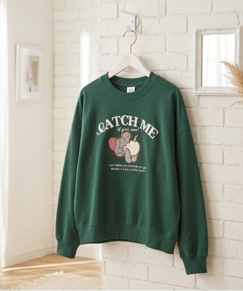 Tom&Jerry(トムアンドジェリー)の「【TOM&JERRY/トムとジェリー】裏毛サガラ刺繍クルーネックトレーナー(WIDE)(スウェット・レディース・クリーム/オレンジ/グリーン/杢グレー・LARGE/MEDIUM)」の4枚目の写真