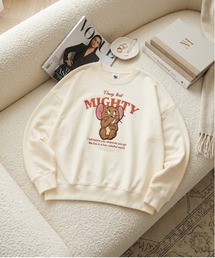 【TOM&JERRY/トムとジェリー】裏毛サガラ刺繍クルーネックトレーナー(WIDE)