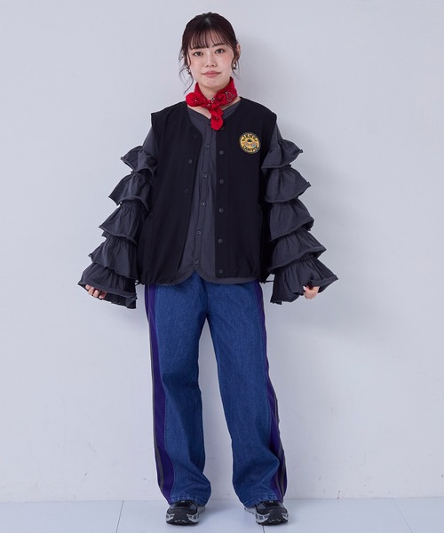 MARKEY'S（マーキーズ）の「トラックパンツリメイクデニムパンツ/おとな（デニムパンツ・レディース・ブルー/ブラック・160cm）」の7枚目の写真