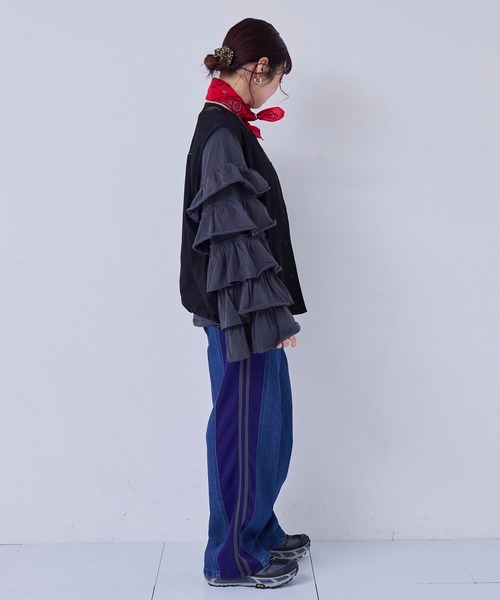 MARKEY'S（マーキーズ）の「トラックパンツリメイクデニムパンツ/おとな（デニムパンツ・レディース・ブルー/ブラック・160cm）」の9枚目の写真