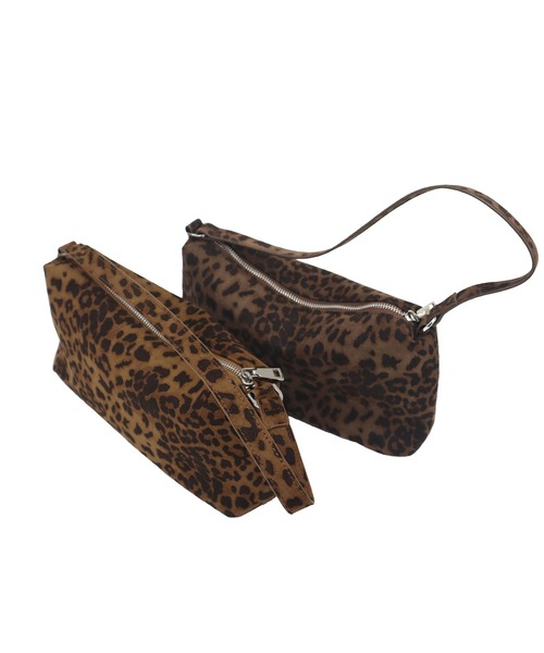 セール】ワンハンドルレオパード柄スエードショルダーバッグ