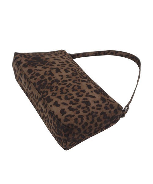 ワンハンドルレオパード柄スエードショルダーバッグ / ブラウン