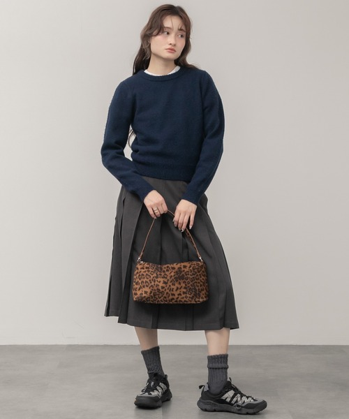 ワンハンドルレオパード柄スエードショルダーバッグ / ブラウン