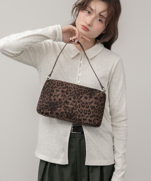 ワンハンドルレオパード柄スエードショルダーバッグ / ブラウン