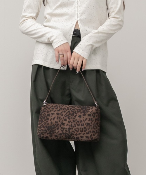 セール】ワンハンドルレオパード柄スエードショルダーバッグ