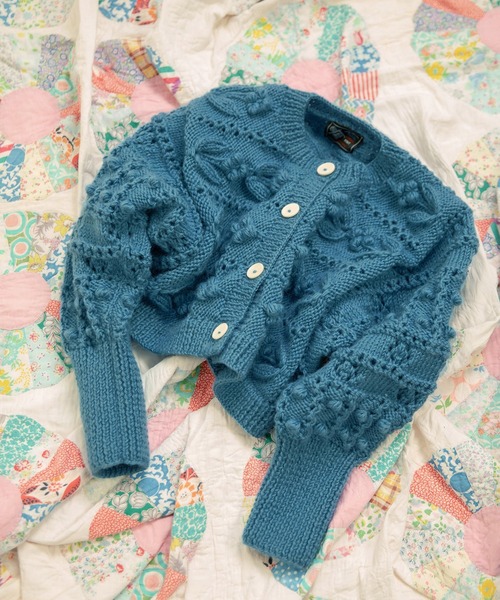 CHILD WOMAN(チャイルドウーマン)の「ネパールギルボックス もよう編みショートカーディガン(カーディガン/ボレロ・レディース・サックスブルー・FREE)」の1枚目の写真