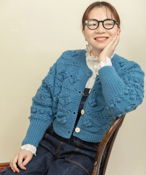 CHILD WOMAN(チャイルドウーマン)の「ネパールギルボックス もよう編みショートカーディガン(カーディガン/ボレロ・レディース・サックスブルー・FREE)」の7枚目の写真