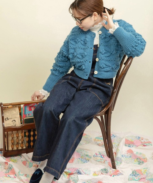 CHILD WOMAN(チャイルドウーマン)の「ネパールギルボックス もよう編みショートカーディガン(カーディガン/ボレロ・レディース・サックスブルー・FREE)」の10枚目の写真
