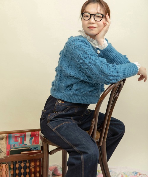 CHILD WOMAN(チャイルドウーマン)の「ネパールギルボックス もよう編みショートカーディガン(カーディガン/ボレロ・レディース・サックスブルー・FREE)」の11枚目の写真