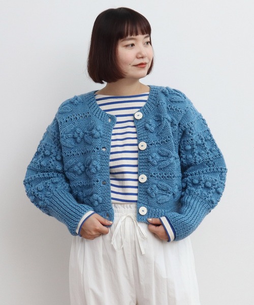 CHILD WOMAN(チャイルドウーマン)の「ネパールギルボックス もよう編みショートカーディガン(カーディガン/ボレロ・レディース・サックスブルー・FREE)」の12枚目の写真
