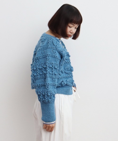 CHILD WOMAN(チャイルドウーマン)の「ネパールギルボックス もよう編みショートカーディガン(カーディガン/ボレロ・レディース・サックスブルー・FREE)」の13枚目の写真