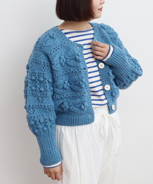CHILD WOMAN(チャイルドウーマン)の「ネパールギルボックス もよう編みショートカーディガン(カーディガン/ボレロ・レディース・サックスブルー・FREE)」の15枚目の写真