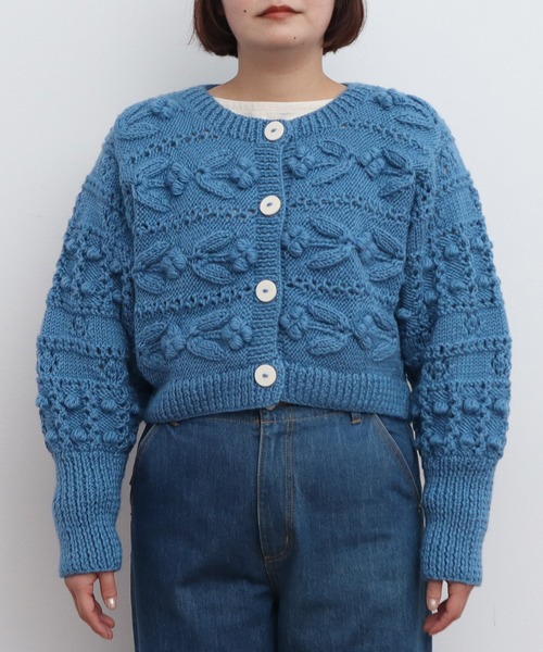 CHILD WOMAN(チャイルドウーマン)の「ネパールギルボックス もよう編みショートカーディガン(カーディガン/ボレロ・レディース・サックスブルー・FREE)」の19枚目の写真