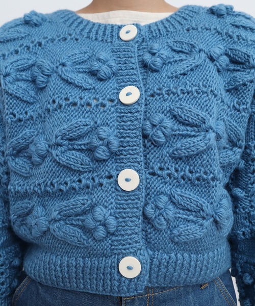 CHILD WOMAN(チャイルドウーマン)の「ネパールギルボックス もよう編みショートカーディガン(カーディガン/ボレロ・レディース・サックスブルー・FREE)」の2枚目の写真