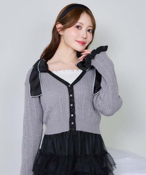 one after another NICE CLAUP（ワンアフターアナザーナイスクラップ）の「袖口フリルカーディガン（カーディガン/ボレロ・レディース・ピンク/イエロー/オフホワイト/グレー・FREE）」の3枚目の写真