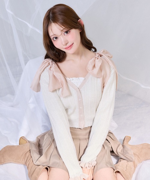 one after another NICE CLAUP（ワンアフターアナザーナイスクラップ）の「袖口フリルカーディガン（カーディガン/ボレロ・レディース・ピンク/イエロー/オフホワイト/グレー・FREE）」の2枚目の写真