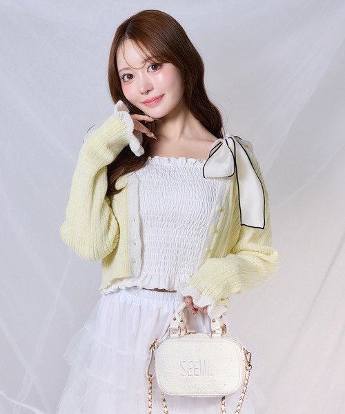 one after another NICE CLAUP（ワンアフターアナザーナイスクラップ）の「袖口フリルカーディガン（カーディガン/ボレロ・レディース・ピンク/イエロー/オフホワイト/グレー・FREE）」の10枚目の写真