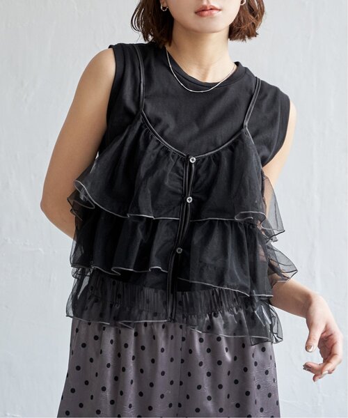 notch.（ノッチ）の「チュールティアードキャミソール（キャミソール・レディース・ピンク/ブラック/グレー・M）」の2枚目の写真