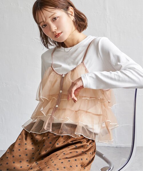 notch.（ノッチ）の「チュールティアードキャミソール（キャミソール・レディース・ピンク/ブラック/グレー・M）」の11枚目の写真