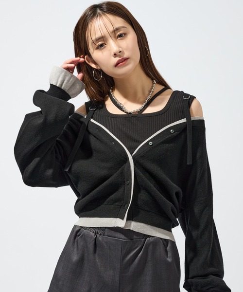 Ellno de Mavie(エルノデメヴィ)の「2wayレイヤードカーディガン(カーディガン/ボレロ・レディース・ブラック/ネイビー・FREE)」の1枚目の写真