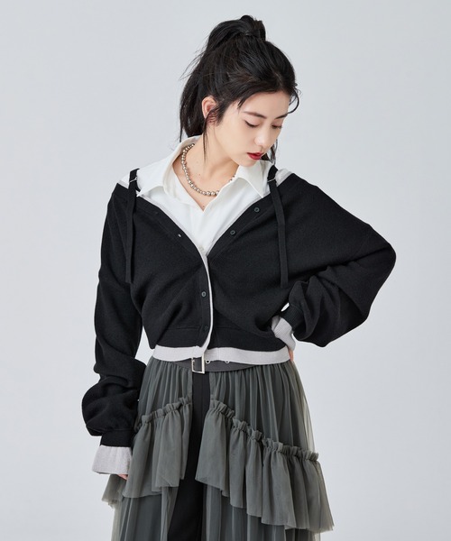 Ellno de Mavie(エルノデメヴィ)の「2wayレイヤードカーディガン(カーディガン/ボレロ・レディース・ブラック/ネイビー・FREE)」の19枚目の写真