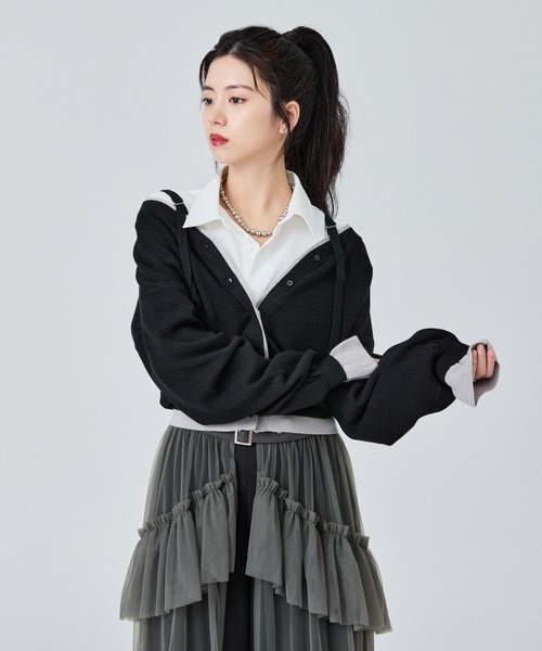Ellno de Mavie(エルノデメヴィ)の「2wayレイヤードカーディガン(カーディガン/ボレロ・レディース・ブラック/ネイビー・FREE)」の21枚目の写真