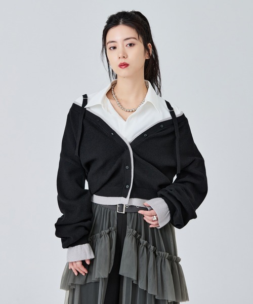 Ellno de Mavie(エルノデメヴィ)の「2wayレイヤードカーディガン(カーディガン/ボレロ・レディース・ブラック/ネイビー・FREE)」の16枚目の写真