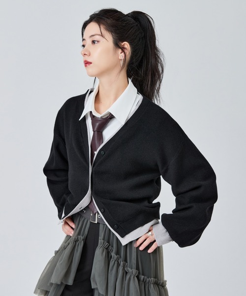 Ellno de Mavie(エルノデメヴィ)の「2wayレイヤードカーディガン(カーディガン/ボレロ・レディース・ブラック/ネイビー・FREE)」の6枚目の写真