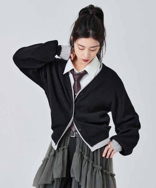 Ellno de Mavie(エルノデメヴィ)の「2wayレイヤードカーディガン(カーディガン/ボレロ・レディース・ブラック/ネイビー・FREE)」の5枚目の写真