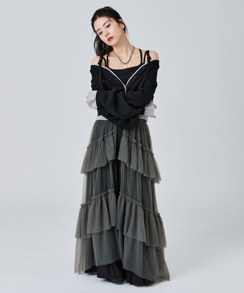 Ellno de Mavie(エルノデメヴィ)の「2wayレイヤードカーディガン(カーディガン/ボレロ・レディース・ブラック/ネイビー・FREE)」の12枚目の写真
