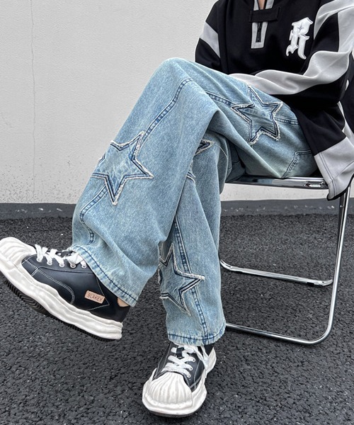 Ressaca（レサーカ）の「ルーズシルエットスターモチーフデニムパンツ（デニムパンツ・メンズ・ブルー/ブラック・M/L/XL）」の2枚目の写真