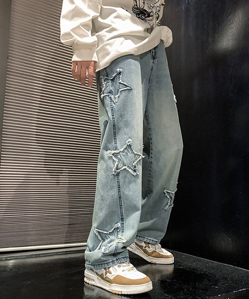 Ressaca（レサーカ）の「ルーズシルエットスターモチーフデニムパンツ（デニムパンツ・メンズ・ブルー/ブラック・M/L/XL）」の3枚目の写真