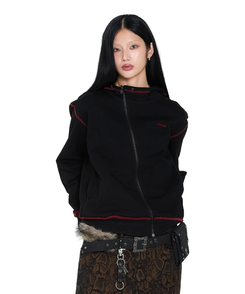 AAKAM(アーカム)の「Oblique Zippered Cotton Zip-Up (Black)(パーカー・レディース・その他・1/2)」の1枚目の写真
