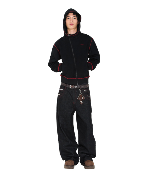 AAKAM(アーカム)の「Oblique Zippered Cotton Zip-Up (Black)(パーカー・レディース・その他・1/2)」の6枚目の写真