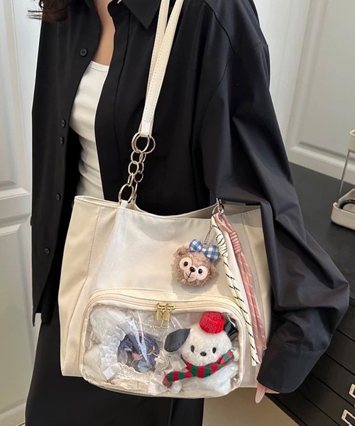 shopnikoniko(ショップニコニコ)の「痛バ トートバッグ 痛バッグ 推し活 クリアポケット付き チェーンハンドルトートバッグ(トートバッグ・レディース・シルバー/ピンク/ホワイト・フリー)」の12枚目の写真