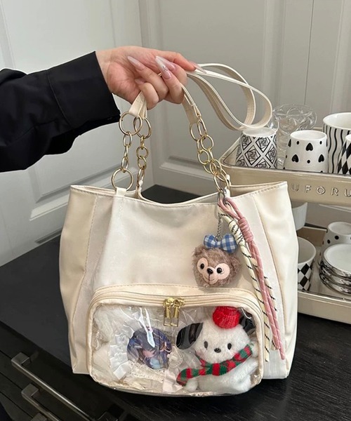 shopnikoniko(ショップニコニコ)の「痛バ トートバッグ 痛バッグ 推し活 クリアポケット付き チェーンハンドルトートバッグ(トートバッグ・レディース・シルバー/ピンク/ホワイト・フリー)」の13枚目の写真