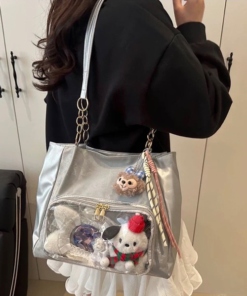shopnikoniko(ショップニコニコ)の「痛バ トートバッグ 痛バッグ 推し活 クリアポケット付き チェーンハンドルトートバッグ(トートバッグ・レディース・シルバー/ピンク/ホワイト・フリー)」の15枚目の写真