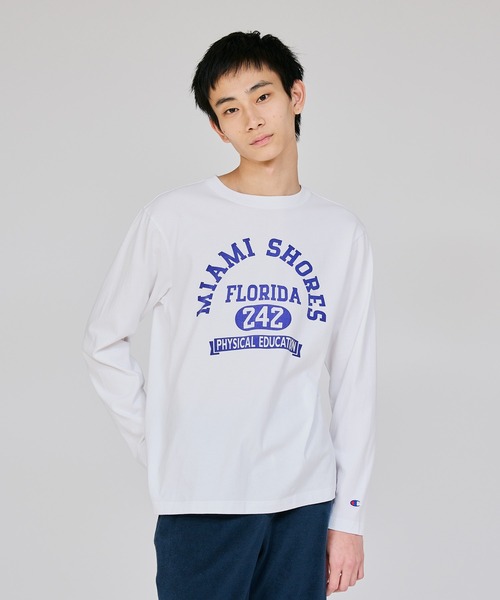 Champion(チャンピオン)の「【Champion/チャンピオン】メンズ ベーシック ロングスリーブTシャツ(Tシャツ/カットソー・メンズ・グリーン系その他3/ダークブルー/ホワイト×ネイビー/ブラック系その他/ホワイト×ブラック/グレー・MEDIUM/SMALL/X-LARGE/LARGE)」の3枚目の写真