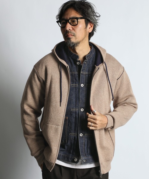 The DUFFER of ST.GEORGE(ザダファーオブセントジョージ)の「DOUBLE FACE KNIT ZIP HOODIE:ダブルフェイス ニット ジップパーカー(パーカー・メンズ・ベージュ/ネイビー・X-LARGE/MEDIUM/LARGE)」の3枚目の写真