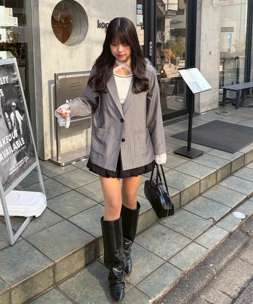 Another Branch olive des olive（アナザーブランチオリーブデオリーブ）の「【セットアップ】レースリボンテラージャケット（テーラードジャケット・レディース・ブラック/ストライプ/チェック・FREE）」の14枚目の写真