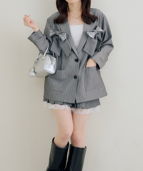 Another Branch olive des olive（アナザーブランチオリーブデオリーブ）の「【セットアップ】レースリボンテラージャケット（テーラードジャケット・レディース・ブラック/ストライプ/チェック・FREE）」の16枚目の写真