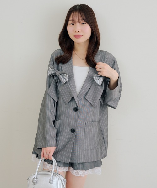 Another Branch olive des olive（アナザーブランチオリーブデオリーブ）の「【セットアップ】レースリボンテラージャケット（テーラードジャケット・レディース・ブラック/ストライプ/チェック・FREE）」の15枚目の写真